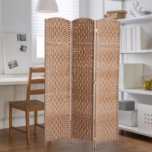 HOMCOM 6' Tall Wicker Weave 3 Panel Room Divider Privacy Screen - Natural Blonde Wood