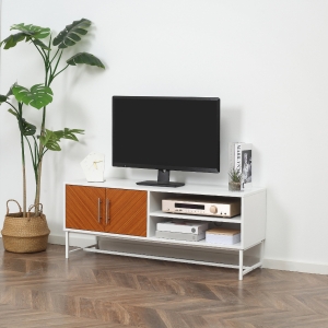 HOMCOM TV Stand with Open Shelves and Storage Cupboard with Door, Entertainment Center with Cable Holes for TVs up to 47 inches, for Living Room Bedroom
