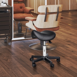 HOMCOM Salon Chair Saddle Stool Rolling Swivel Massage Spa Beauty Stool Leather