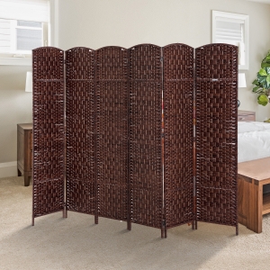 HOMCOM 6' Six Panel Wicker Weave Room Divider Privacy Screen - Chestnut Brown