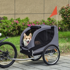 Aosom Pet Bike Bicycle Trailer Dog Cat Travel Carrier Foldable Gray