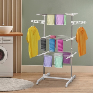 HOMCOM 3 Tier Clothes Drying Rack Rolling Laundry Hanger Stand Indoor Outdoor