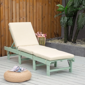 Outsunny Sun Lounger Outdoor Wooden Garden Foldable Reclining Chair with 4 Adjustable Back Soft Cushion Green
