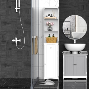 HOMCOM Tall Wooden Bathroom Cabinet Storage Organizer Kitchen Bedroom Decorative