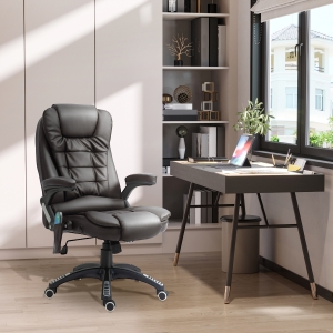 HOMCOM Office Chair Heated Ergonomic Massage Swivel Vibrating High Back Leather Executive Chair Office(Brown)