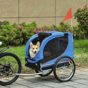 PawHut Pet Bike Trailer Bicycle Dog Cat Travel Carrier Foldable Blue