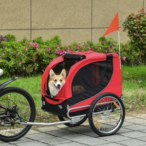 PawHut Foldable Pet Bike Trailer Dog Cat Travel Bicycle Carrier, Red