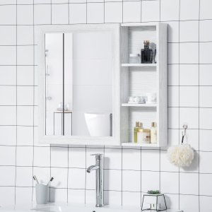 kleankin Aluminum Medicine Cabinet, 31.5"W x 27.5"H Bathroom Storage Cabinet with Single Mirrored Door, 3-tier Shelves, Wall Mounted, White