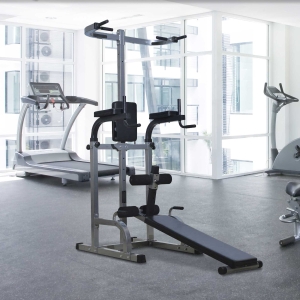 Soozier Power Tower with Dip Station Sit-up Bench Pull-up Bar Combo Exercise Ab