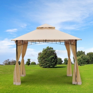 Outsunny Double-tier 10ft×10ft Gazebo Shelter Canopy Outdoor Garden Patio