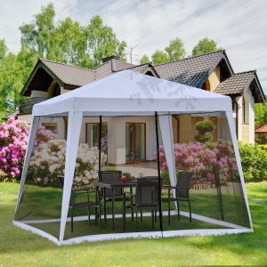 Outsunny Outdoor Elegant Sun Shade Gazebo Tent with Mesh Screen Walls Grey