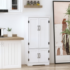 HOMCOM Accent Floor Storage Cabinet Kitchen Pantry with Adjustable Shelves and Doors, White