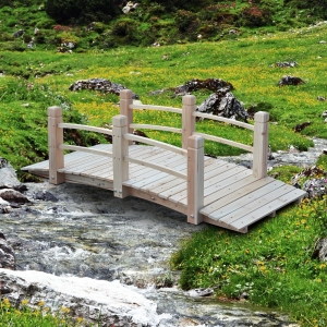 Outsunny 5FT Wood Garden Bridge Outdoor Decorative Landscape Side Rails Backyard Moon Bridge Park Decor Natural Wood