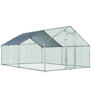 PawHut Galvanized Chicken Cage Enclosure 2 Rooms Pet Backyard Coop With Anti-UV Cover