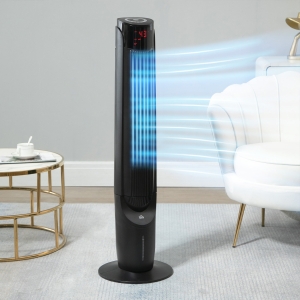 HOMCOM Oscillating Tower Fan, Water Conditioner Evaporative Air Cooler Unit with 4 Modes, 3 Speed, Remote Control, Timer, Black
