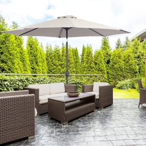 Outsunny 10'x 8' Steel Frame Round Market Patio Sun Umbrella Garden Parasol Outdoor Sunshade Canopy (Light Grey)
