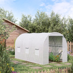 Outsunny 11.5x6.6x6.6ft Walk-in Tunnel Greenhouse Portable Garden Plant Growing Warm House with Door and Ventilation Window, White