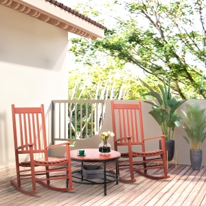 Outsunny Wooden Porch Rocking Chair Outdoor Patio Rocker Garden Single Leisure Reclining Seat Armchair Wine Red