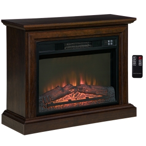 HOMCOM 31" Electric Fireplace with Dimmable Flame Effect and Mantel, Freestanding Space Heater with Log Hearth and Remote Control, 1400W, Brown