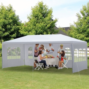 Outsunny 10' x 20' Gazebo Canopy Party Tent with 4 Removable Window Side Walls for Outdoor Event with Wind Ropes and Ground Stakes