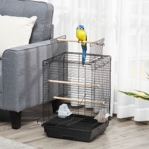 PawHut 23" Bird Cage Flight Parrot House Cockatiels Playpen with Open Play Top and Feeding Bowl Perch Pet Furniture Black