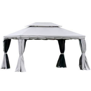 Outsunny 13' x 10' Outdoor Patio Gazebo Canopy with 2-Tier Polyester Roof, Vented Mesh Sidewall, & Aluminum Frame - Grey