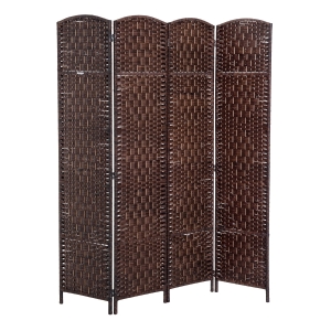 HomCom 6' Tall Wicker Weave Four Panel Room Divider Privacy Screen - Chestnut Brown