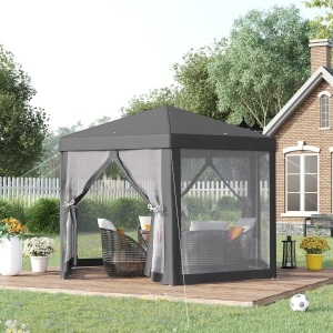 Outsunny Φ13' Hexagon Party Tent Patio Gazebo Outdoor Activity Event Canopy Quick Sun Shelter Pavilion with Netting Mesh Sidewall, Dark Grey