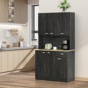 HOMCOM 71" Modern Buffet with Hutch, Standing Kitchen Hutch with Storage Cabinets, Drawer, Open Space with Microwave Stand, Black