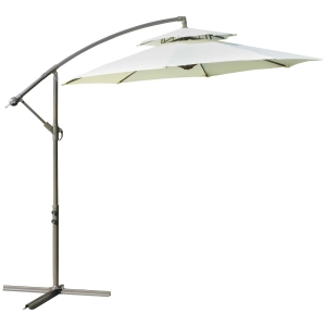 Outsunny 9FT Patio Cantilever Umbrella with Cross Base, Offset Hanging Umbrella with Crank Handle and 8 Ribs for Garden Backyard Beach, Beige