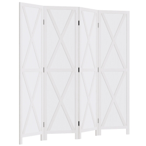 HOMCOM 4 Panel Folding Room Divider, 5.5ft Tall Freestanding Paulownia Wood Privacy Screen Panels for Indoor Bedroom Office, White