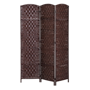 HomCom 6' Tall Wicker Weave 3 Panel Room Divider Privacy Screen - Chestnut Brown