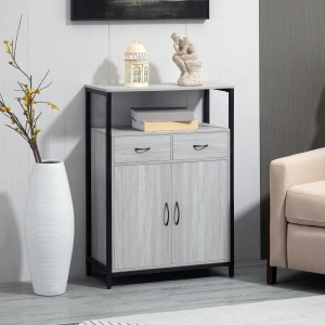 HOMCOM Storage Cabinet, Sideboard with 2 Drawers and Adjustable Shelves for Kitchen, Bedroom, Entryway, Living Room, Light Grey