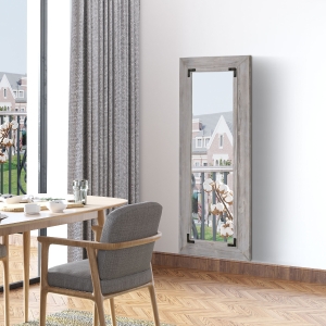 HOMCOM 59" x 23.5" Farmhouse Full Length Mirror, Wall Mirror for Living Room, Bedroom, Rustic Grey