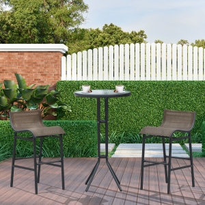 Outsunny 3pcs Outdoor Patio Pub Set Garden High Bistro Set 1 Table & 2 Bar Stool Dining Chat Set, Tan