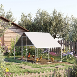 PawHut Galvanized Large Metal Chicken Coop Cage Walk-in Enclosure Poultry Hen Run House Playpen Rabbit Hutch with Cover for Outdoor Backyard 10' x 6.5' x 6.5' Silver