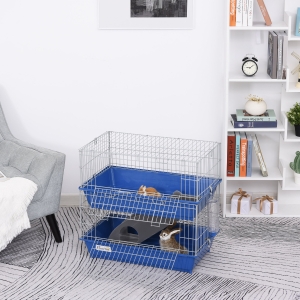 PawHut 2-Tier Small Animal Cage Pet Mink Chinchilla Guinea Pig Hutch Pet Play House