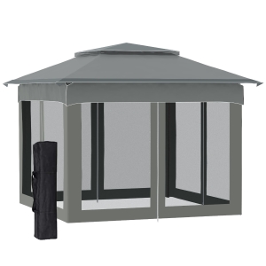 Outsunny 11' x 11' Pop Up Gazebo Outdoor Canopy Shelter with 2-Tier Soft Top, and Removable Zipper Netting, Event Tent with Large Shade, and Storage Bag for Patio, Backyard, Garden, Grey