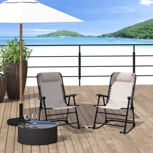 Outsunny Outdoor Patio Rocking Chair Set Folding Lawn Furniture Garden Rocker Chaise Lounge Cream White