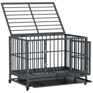 PawHut 36" Heavy Duty Steel Dog Crate Kennel with Wheels - Grey Vein