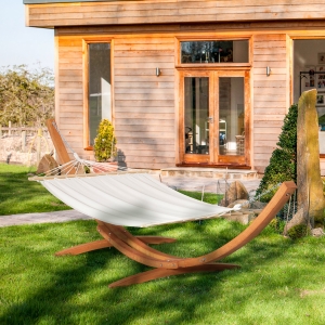 Outsunny Camping Hammock Outdoor Arch Wooden Hammock Bed with Stand w/ Straps and Hooks, White