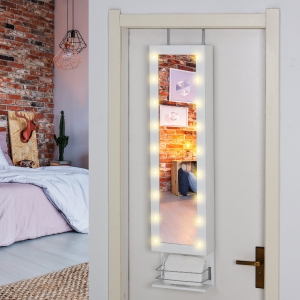 HOMCOM Mirrored Jewelry Cabinet Armoire Storage Organizer w/ Mirror 18 LED Lights
