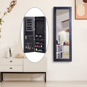 HOMCOM Black Mirrored Jewelry Cabinet Hanging Wall Mount Real Glass Mirror Locked (Black)