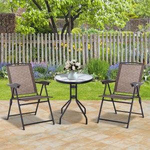 Outsunny Folding Patio Bistro Set with Adjustable Chairs Outdoor Furniture Set with Round Dining Bar Table