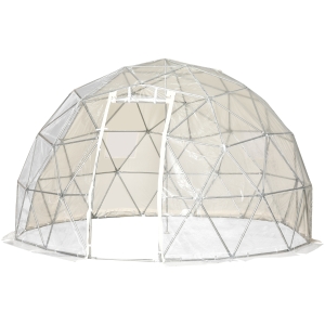 Outsunny Garden Dome Igloo Tent Half Ball Shape Outdoor Greenhouse w/ Air Conditioner Hole, Half Transparent PVC and Half Polyester Fabric Cover