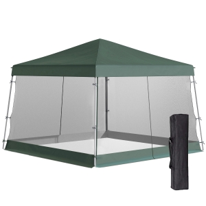 Outsunny 12' x 12' Pop Up Canopy, Foldable Canopy Tent with Carrying Bag, Mesh Sidewalls and 3-Level Adjustable Height for Outdoor, Garden, Patio, Party, Green