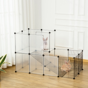 Pawhut Pet Playpen Portable Pet Fence for Small Animals, DIY Plastic Modular Fence for Guinea Pigs, Bunny, Hedgehog