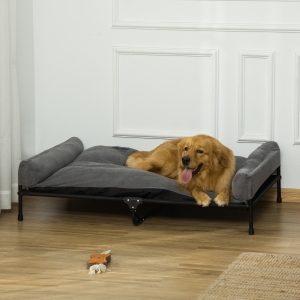 PawHut Elevated Dog Bed, Outdoor Dog Cot, Pet Mat, with Soft Cushion, Breathable Mesh, Washable Cover, for Large-Sized Dog, Grey