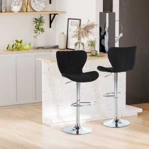 HOMCOM Set of 2 Counter Height Bar Stools Swivel Stool Height Adjustable Bar Chairs with Footrest for Kitchen Dining Home Pub, Black
