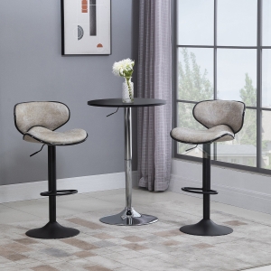 HOMCOM Vintage Bar Stool Set of 2 Faux Leather Adjustable Height Armless Chairs with Swivel Seat, Grey